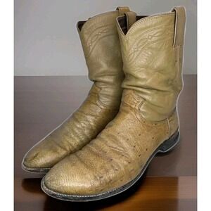 Justin Ostrich Roper Boots Mens Tan